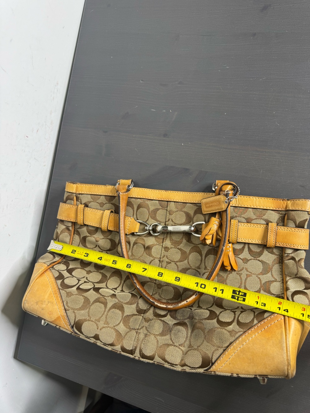 COACH Hampton Signature Jacquard Tan Satchel - Picture 9 of 12